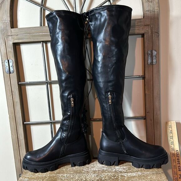 Black thigh, high combat boots size 8 1/2 new - Picture 5 of 7